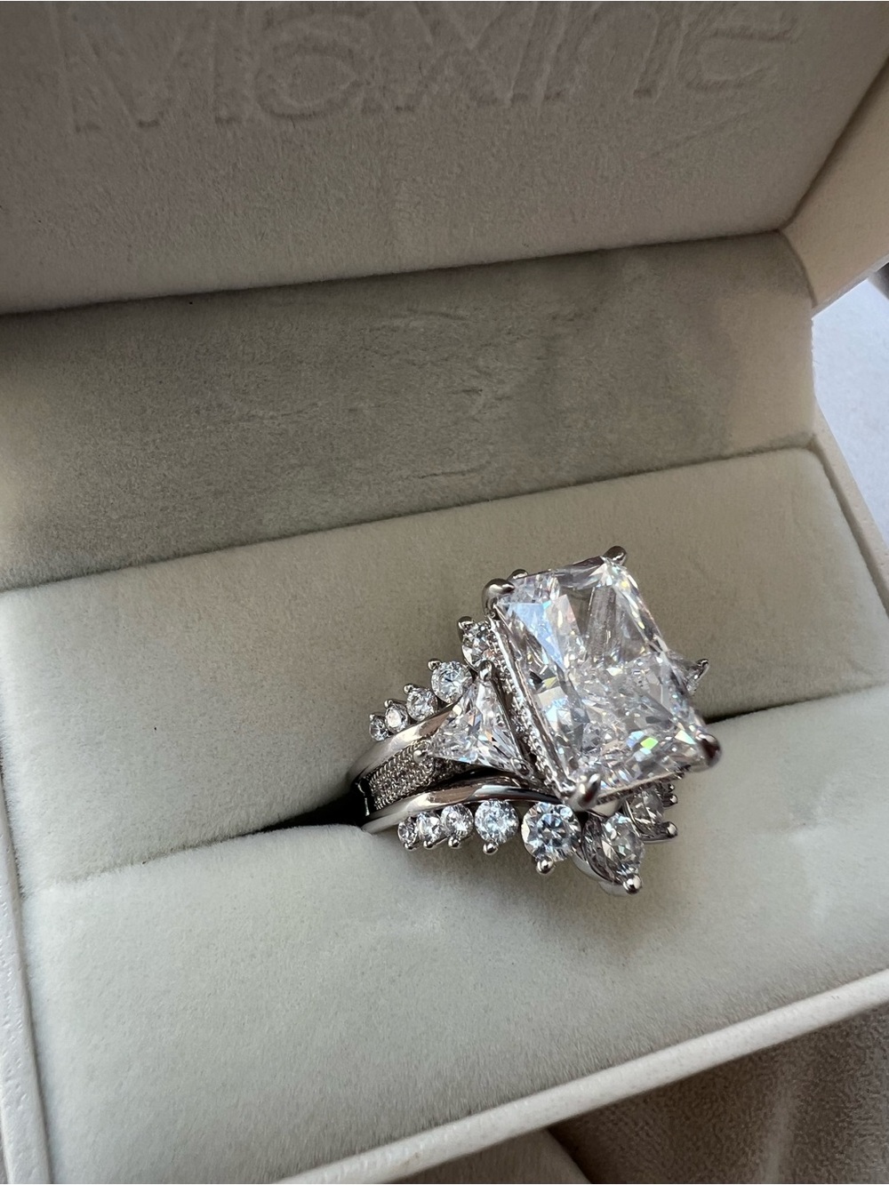 5 karat Diamond-Cut Radiant Halo Cocktail Ring in Silver - Picture 3 of 8